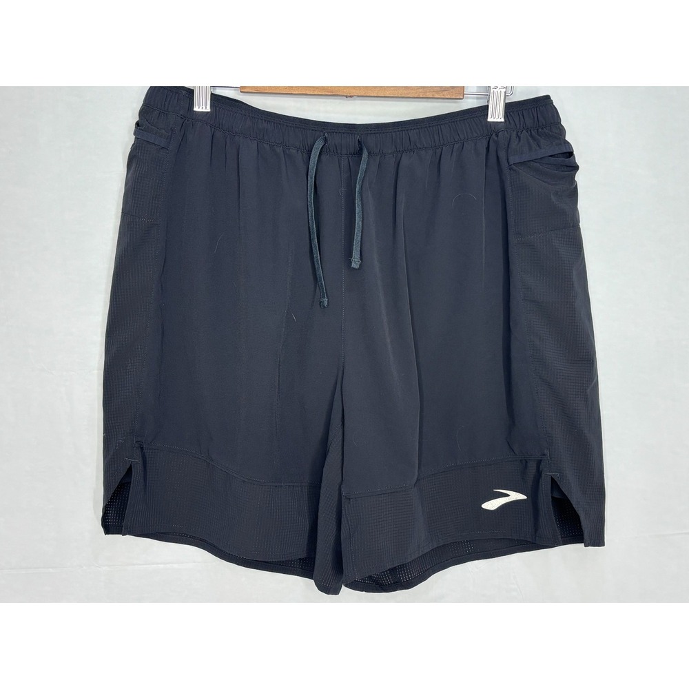 Brooks Run Happy Running Shorts Mens Black Logo Athletic Drawstring Waist‎ XL